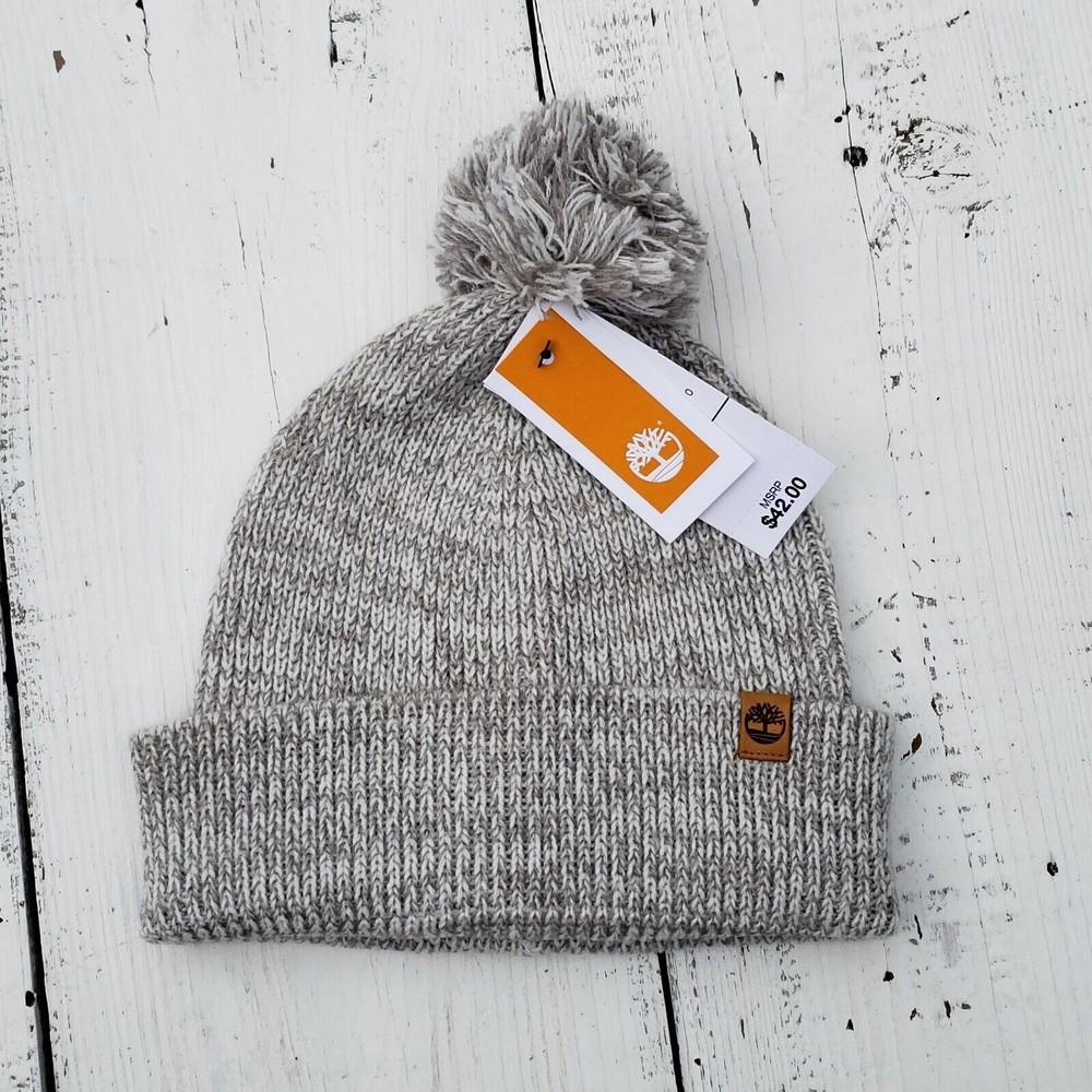 Timberland Womens Grey & White PomPom Beanie - One Size - NEW - Picture 1 of 5